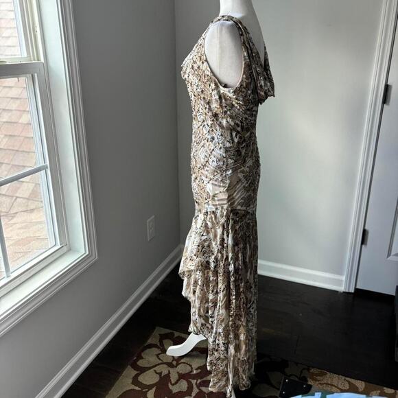 VTG 90s Y2K Nina Austin Dress Silk Midi Animal Print Beaded Ruffle Feminine - Picture 4 of 6